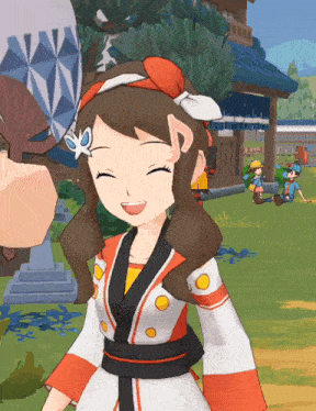 a cartoon girl with a butterfly on her head is smiling