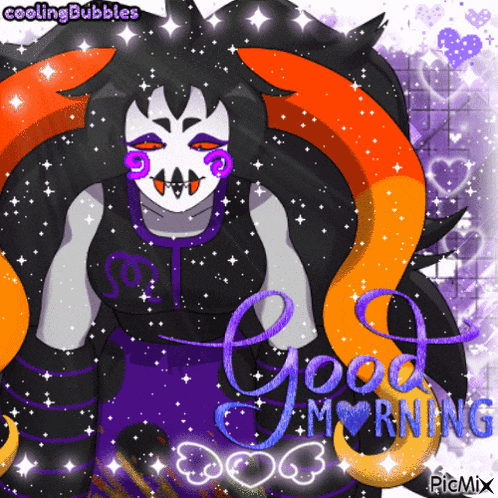 a picture of a cartoon character says good morning on it