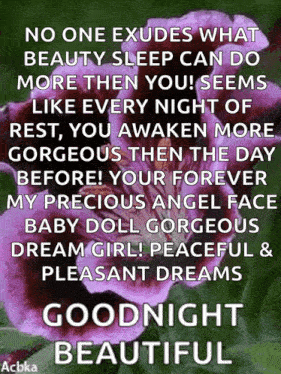 a picture of a purple flower with a goodnight beautiful message