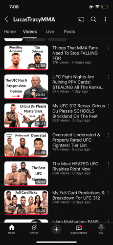 a screenshot of the lucas tracy mma app on a phone