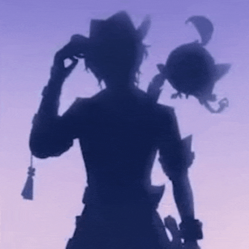 it is a silhouette of a person holding a cat .