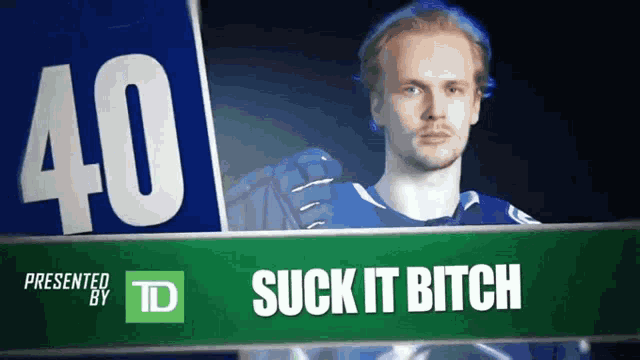 a hockey player named suck it bitch is on a screen