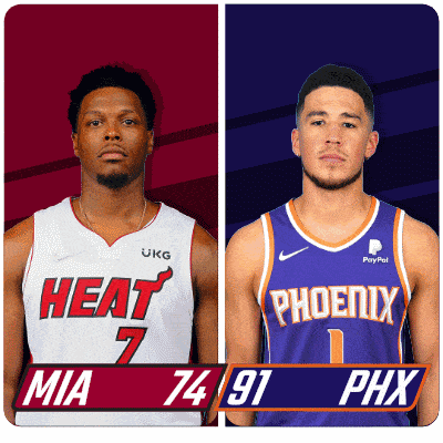 two basketball players one from the heat and one from the phoenix are standing next to each other