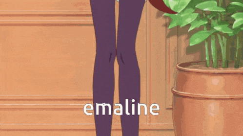 a person standing next to a potted plant with the word emaline written on the bottom