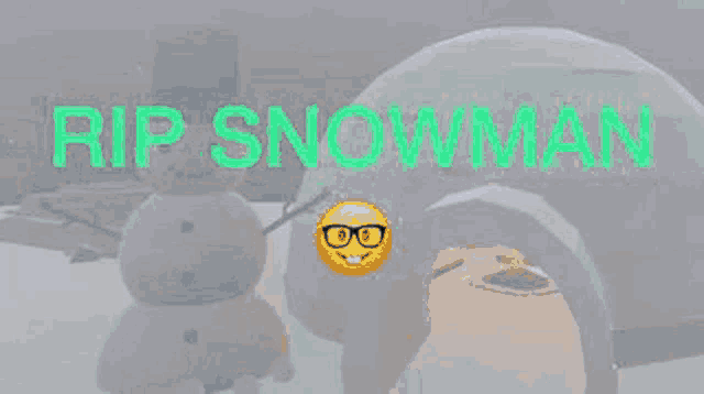 a cartoon illustration of a snowman with the words rip snowman and a smiling face .
