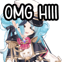 a sticker of a girl with blue hair and the words omg hil