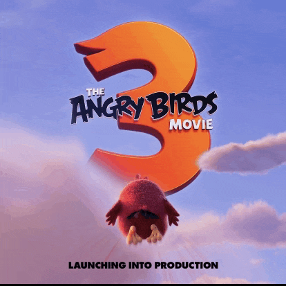 a poster for the angry birds movie shows a red bird flying through the air