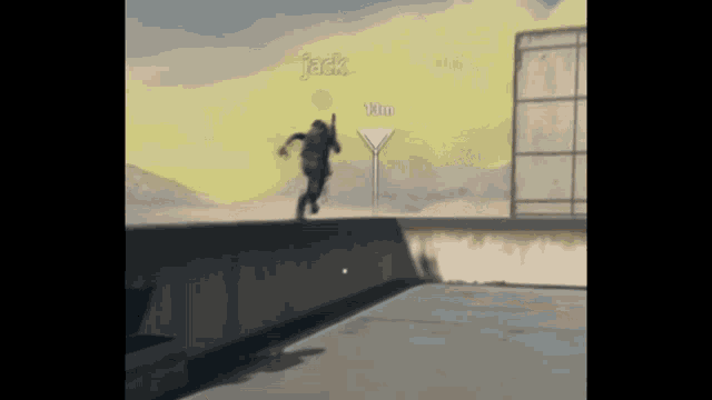 a video game screen shows a person jumping over a wall with the name jack in the background