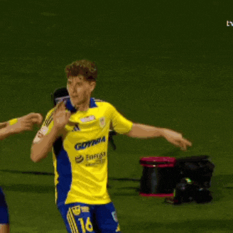 a group of soccer players wearing yellow and blue jerseys with the number 39 on the back