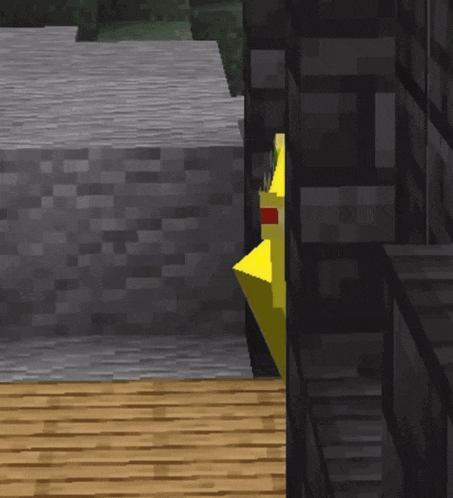 a yellow minecraft character with red and blue glasses on