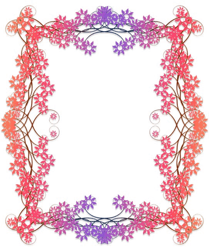 a square frame with pink and purple flowers and leaves