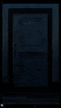 a painting of a woman standing in a doorway with lightning behind her