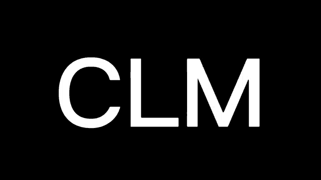 a black background with the word clm in white