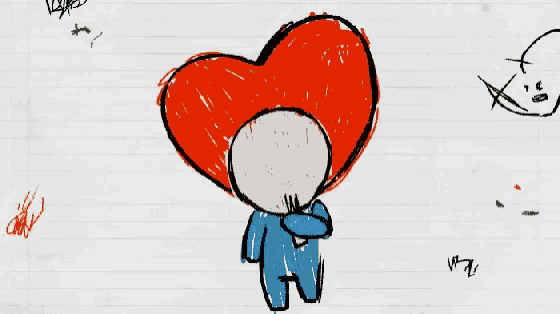a drawing of a red heart with a yellow mouth and the word tata written on it
