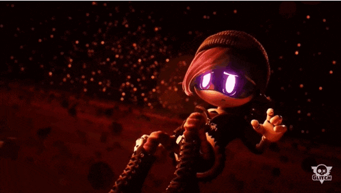 a cartoon character with a glitch logo on the bottom