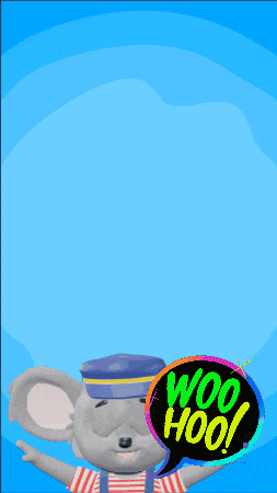 a cartoon character is jumping in the air with a woo hoo speech bubble behind him