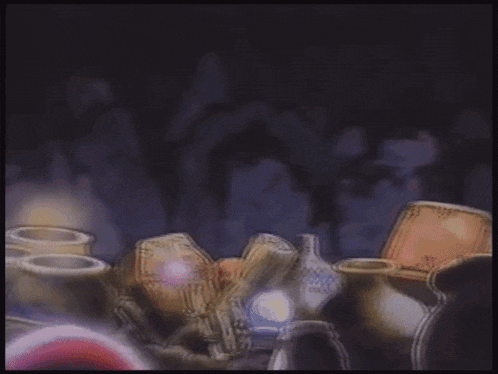 a cartoon scene with a purple crocodile and a pink woman