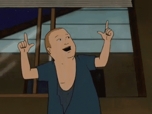a cartoon character without a shirt is pointing at something