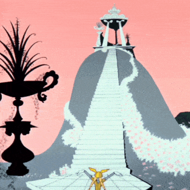 a cartoon drawing of a staircase leading up to a tower