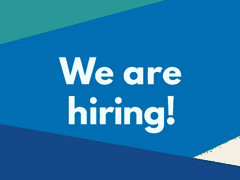 a blue sign that says we are hiring