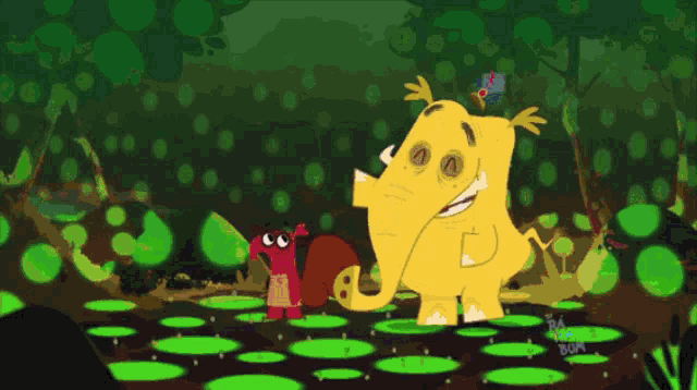 a cartoon drawing of a hippo and a snail with bam boom written on the bottom left