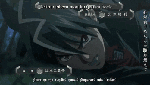 a close up of a person 's eye with the words makeru mon ka genkai koei