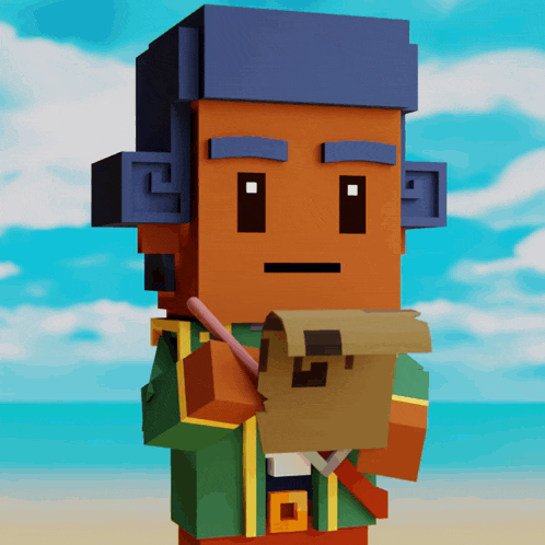 a cartoon character holding a piece of paper with a g on it