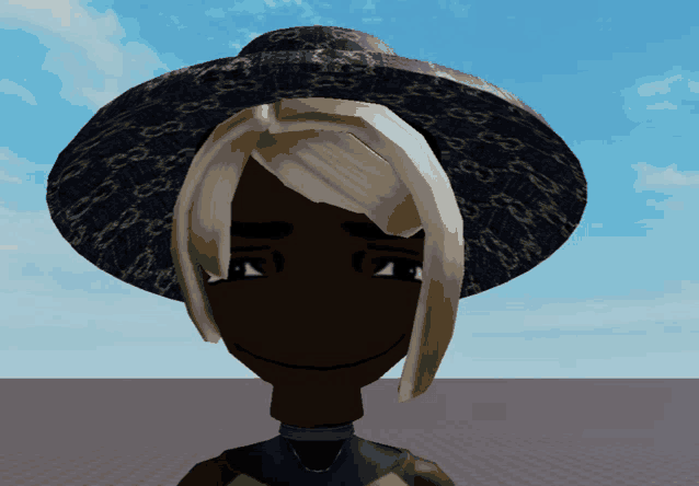 a cartoon character wearing a black hat with gucci letters on it