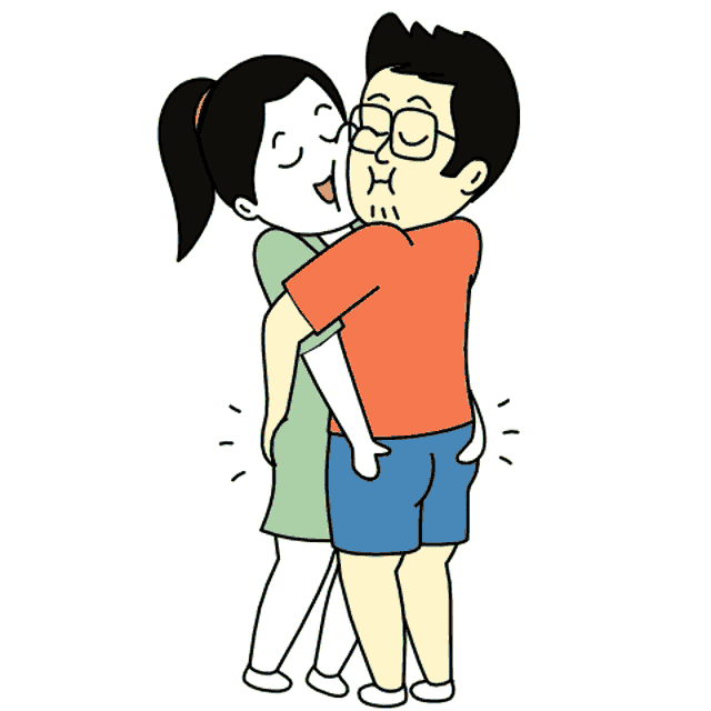 a cartoon of a man and woman kissing