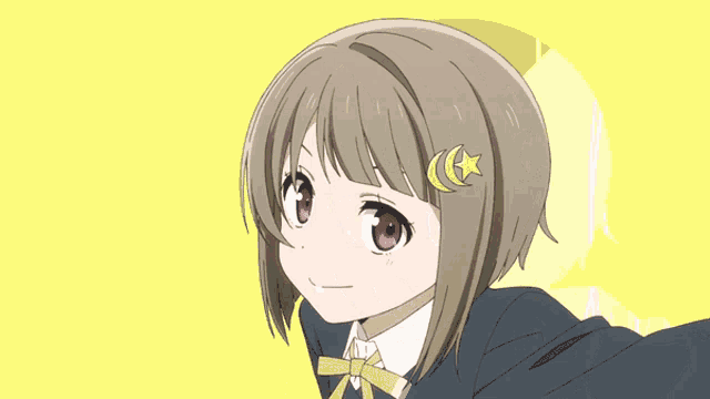 a girl with a star in her hair is waving
