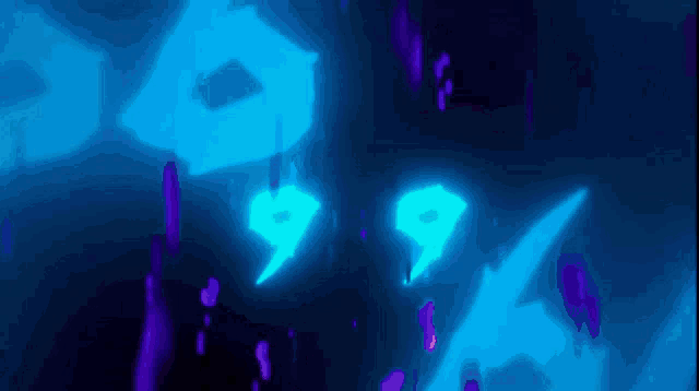 a computer generated image of a person 's face with blue and purple lights coming out of it .