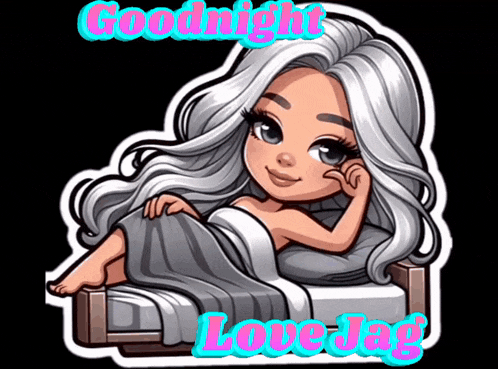 a cartoon of a girl laying on a bed with the words goodnight love jag below her