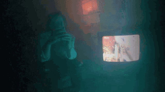 a person is taking a picture in front of a tv screen that says ' netflix ' on it