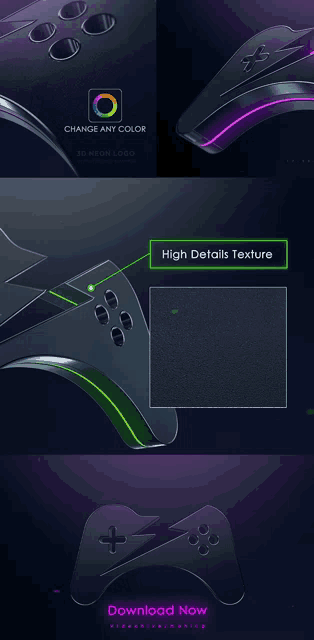 a video game controller with the words change any color on it