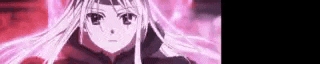 a close up of a anime girl with long white hair and a red background .