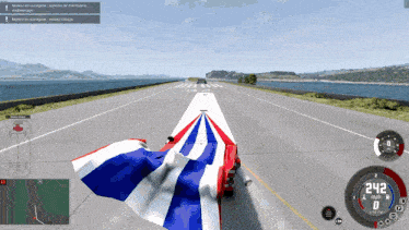 a screenshot of a video game shows a truck driving at 242 mph