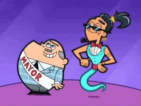 a cartoon character wearing a mayor sash