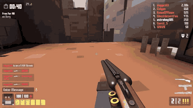 a screenshot of a video game with a shotgun being held in front of a wall