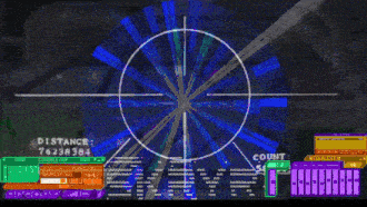a computer screen shows a purple and green display with the word console on the top left