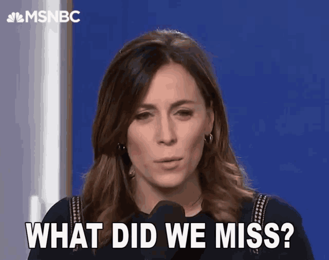 a woman is sitting in front of a microphone and asking what did we miss .