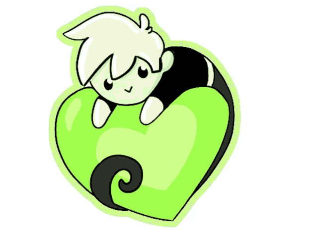 a cartoon drawing of a boy laying on a green heart