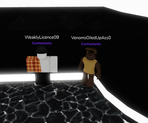 two roblox characters are standing next to each other and one has the name weakly licence09