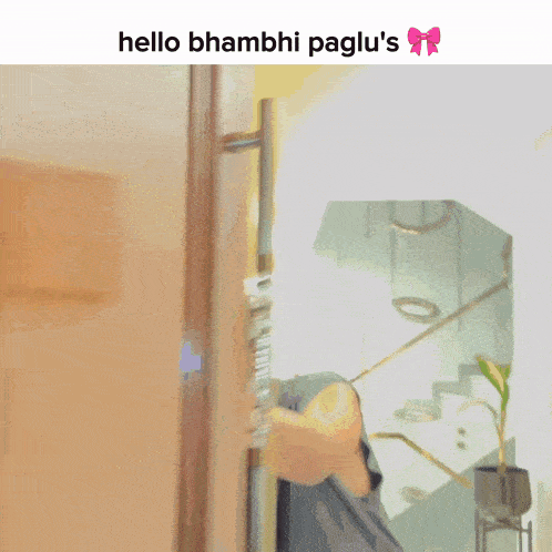 a picture of a person opening a door with the words hello bhabhi paglu 's on the bottom