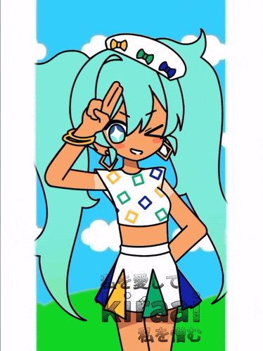 a drawing of a girl wearing a white hat with bows