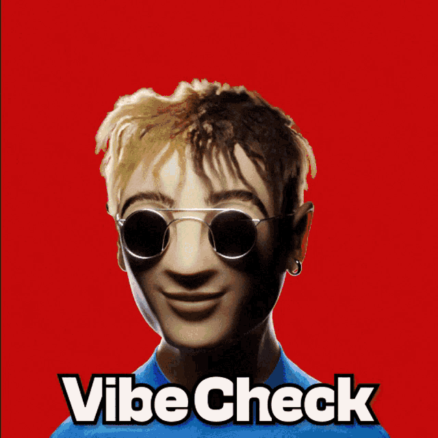 a man wearing sunglasses with the words vibe check written below him