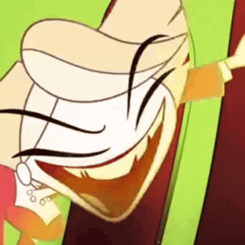 a close up of a cartoon character 's face with a huge smile on it .
