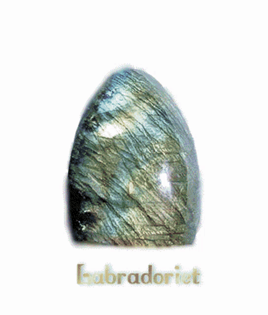 a green and purple stone with the word labradoriet written below it