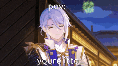 a cartoon character with a caption that says " pov : you 're itto "