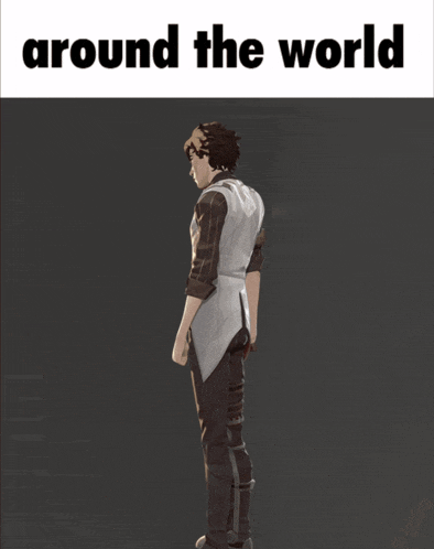a picture of a man with the words around the world on the top
