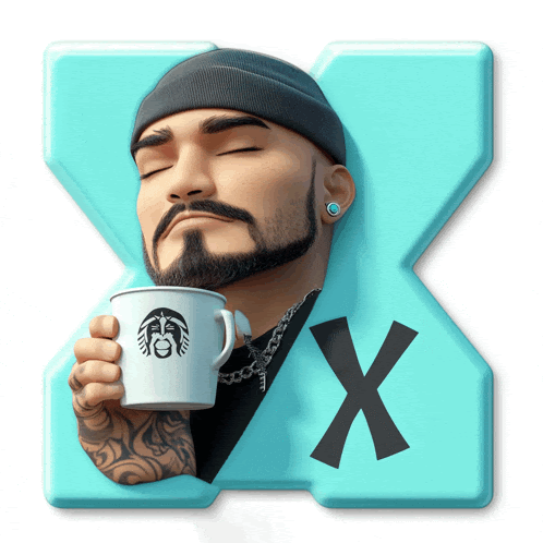 a man with a beard holds a starbucks coffee mug